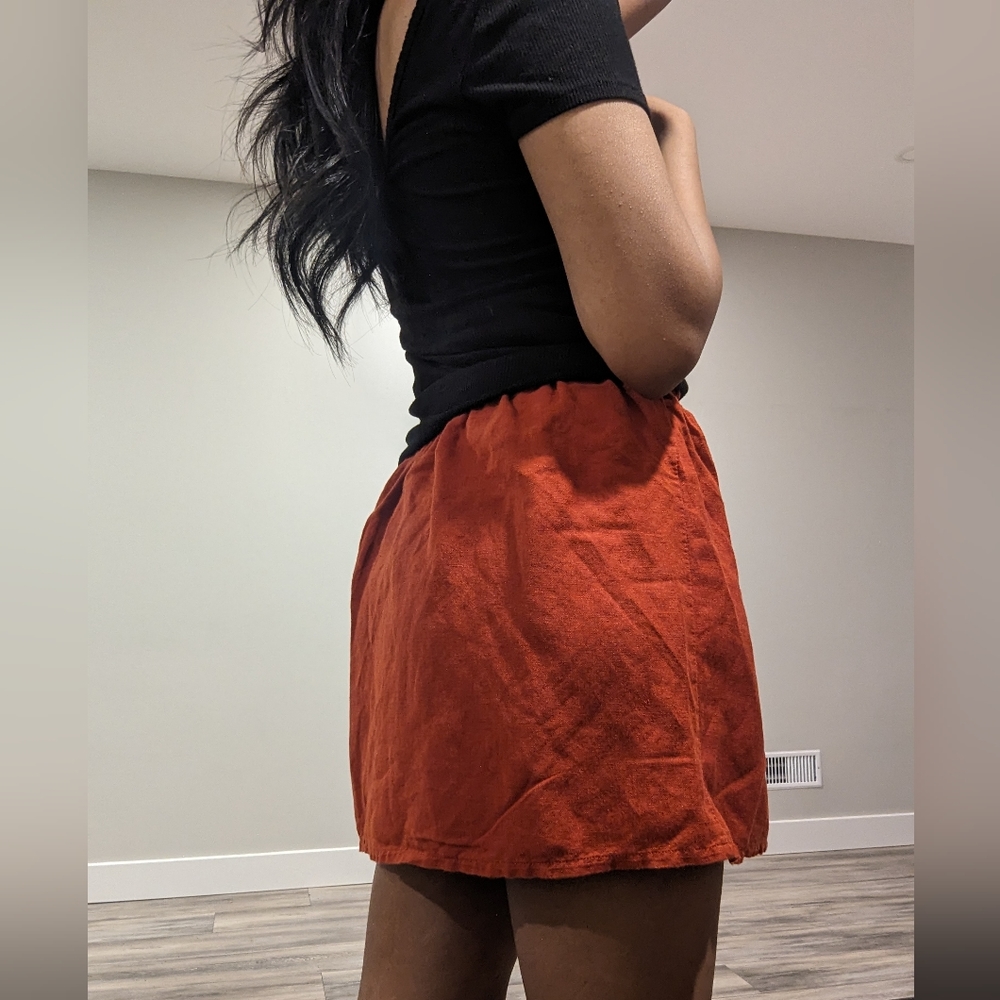Bershka Burnt Orange Linen Blend Mini Skirt